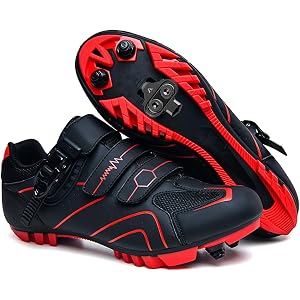 FeoHiys Mens Cycling Shoes Outdoor Breathable Slip-Resistant Mountain Bike Shoes with 2-Bolts SPD Cleats Included with Quick