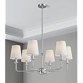 QUENEY Modern 6 Light Chrome Chandelier with White Fabric Shades Elegant Ceiling Light,Farmhouse & Industrial Pendant Chandel