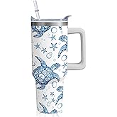 Vehcimbev 40OZ Sea Turtle Tumbler with Handle and Straw - Hot & Cold Insulated Stainless Steel Double Wall Coffee Mug - Sea Turtle Gift