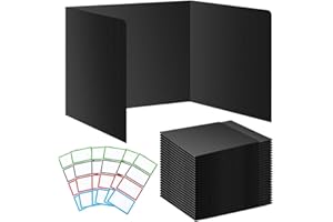 24 Pcs Black Student Desk Dividers with 24 Sticker Labels Durable and Waterproof Plastic Study Board Privacy Panel Shields Fo