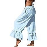 TARSE Womens Linen Wide Leg Pants Casual Cropped Ruffle with Ties Palazzo Flowy Drawstring Loose Cute Pants with Pockets