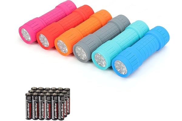EverBrite 6-Pack Mini 9-LED Flashlight with Lanyard, Impact Handheld Torch Assorted Colors with 3AAA Battery Included (Hurric