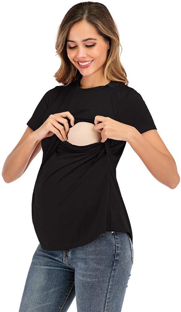 Cute Maternity Shirts Women,2020 Summer Short Sleeve Pregnancy Shirts Crewneck Breastfeeding Tops
