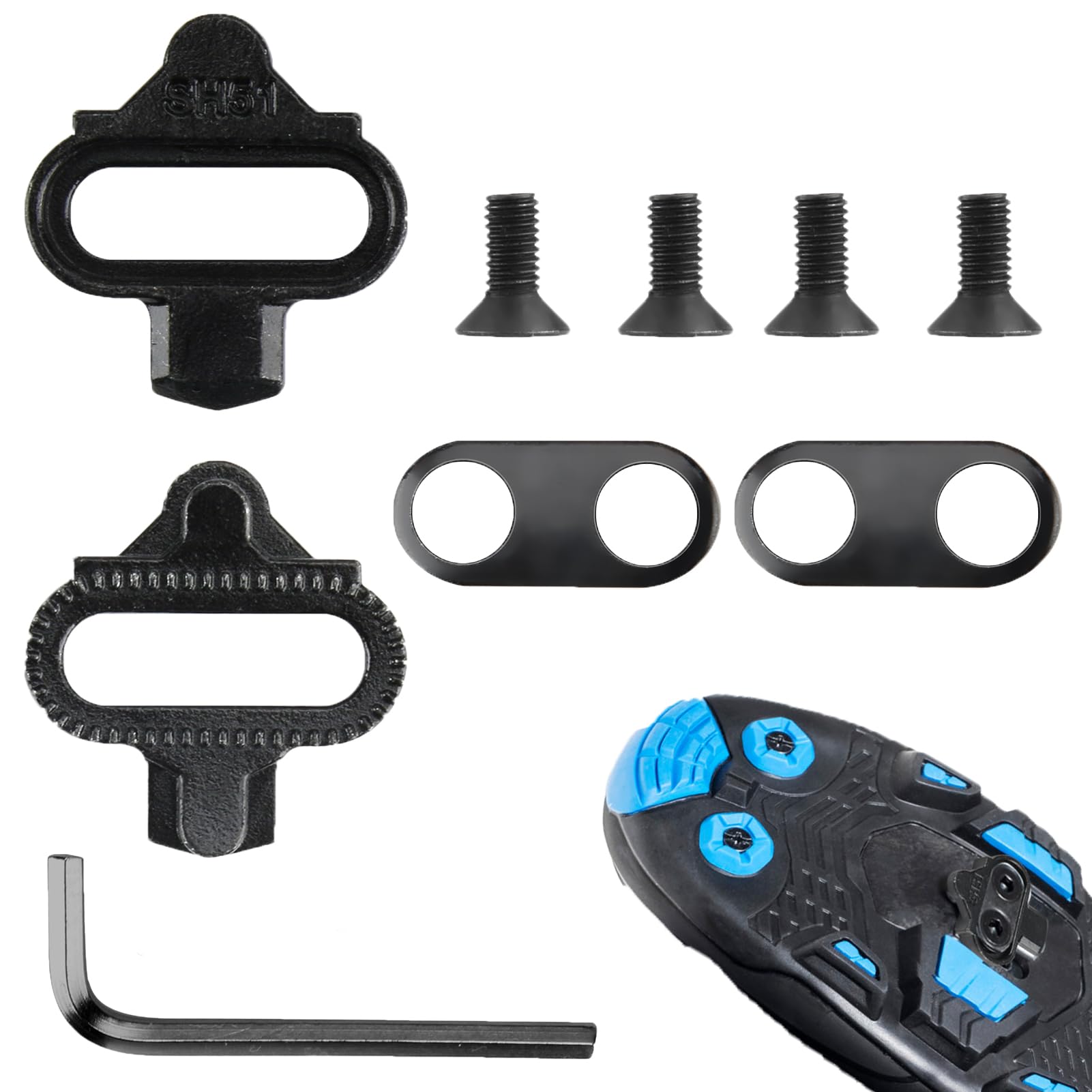 MTB Bicycle Cleats SPD Wedges for Mountain and Cycling Shoes - Steel Bike Cleats Pedal Set for Indoor and Mountain Biking (SM-SH51)
