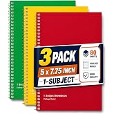 1InTheOffice 1-Subject Wirebound Notebook, College Ruled, 80 Sheets, Spiral Notebook 5x7, 7 3/4" x 5", 3/Pk