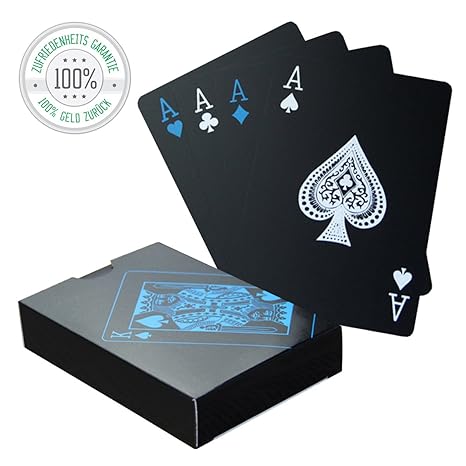 Wasserfeste Pokerkarten | Schwarze Spielkarten | Pokerkarten für den Profi | Robust | Plastik | 1 Kartendeck | 54 Karten | Po