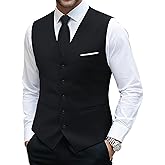 YOHOWA Men's Formal Suit Vest and Tie Set Business Casual Waistcoat Solid Colors Wedding Western Tuxedo Vest V-Neck