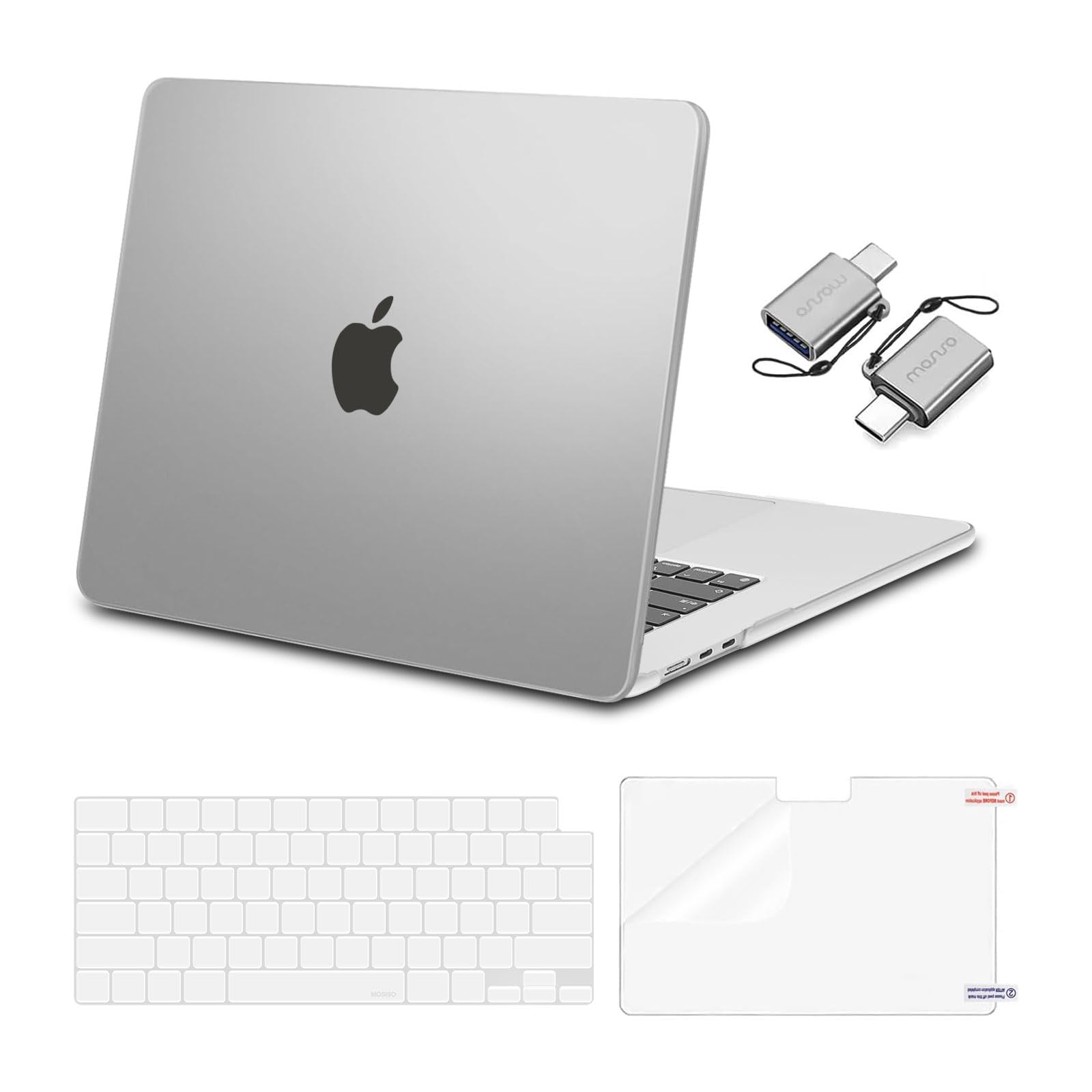 MOSISO Compatible with MacBook Air 15 inch Case 2026-2023 M5 M4 M3 M2 A3448 A3241 A3114 A2941, Scratch Resistant Protective Hard Cover Case &Keyboard Skin&Screen Film&Type C, Translucent
