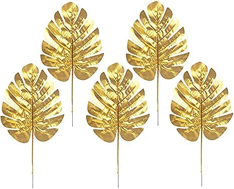 Amazon Com R Star Pcs Golden Palm Leaves Artificial Tropical Palm Leaves For Hawaiian Luau Party Decoration M Home Kitchen
