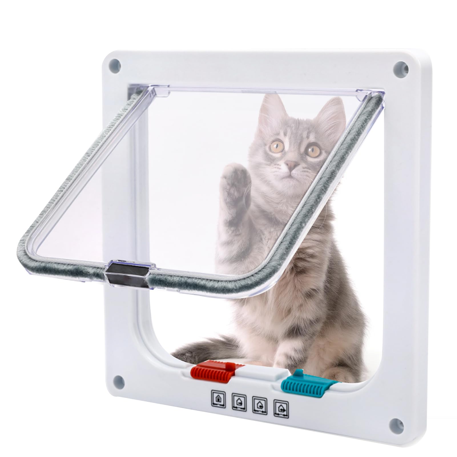 Cat Flap Door 4 Way Locking Cat Flap Door Pet Flap Dog Door in & Out Safe Pet Door for Cat and Small Dogs Doggies Puppy Animals (Size S)