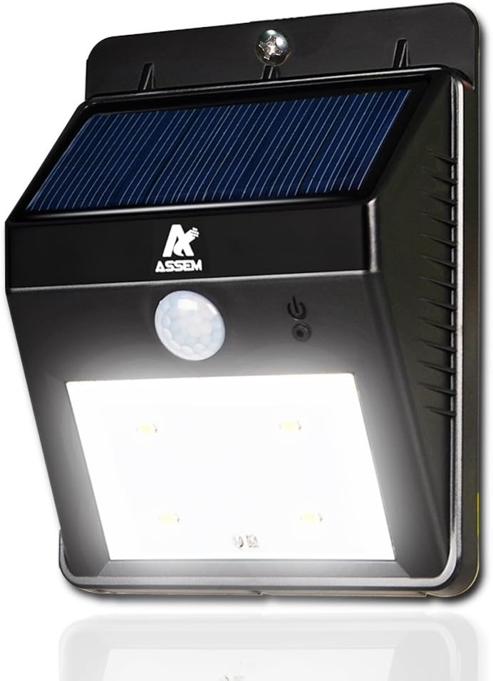 ASSEM Led Solar Motion Sensor Lights , Waterproof Wireless Solar Outdoor Lights , Wall Porch Lights , Path Lights , Security Lights for Garden, Patio, Stair, Street, Courtyard, Garage ( No Batteries Required and Easy Installation )