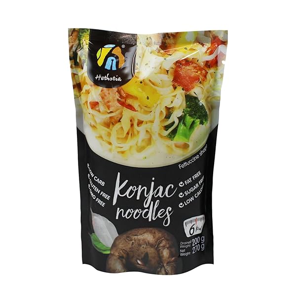 HETHSTIA KONJAC NOODLE FETTUCCINE, 6-PACK GLUTEN-FREE SHIRATAKI NOODLES, LOW-CARB KONJAC PASTA, KETO & VEGAN, SUGAR-FREE, NON-GMO, LOW-CALORIE