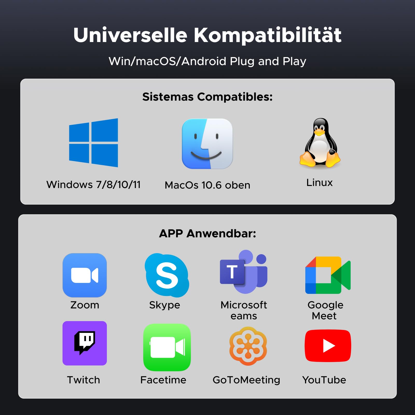 UGREEN FineCam Lite 2K Webcam mit Ringlicht PC Kamera mit mikrofon Streaming Kamera mit Abdeckung Fixfokus 4 Fülllichtstufen 80°FOV USB-A/C Anschluss Kompatibel mit PC/Laptop/Windows/Mac/Linux/Skype 8