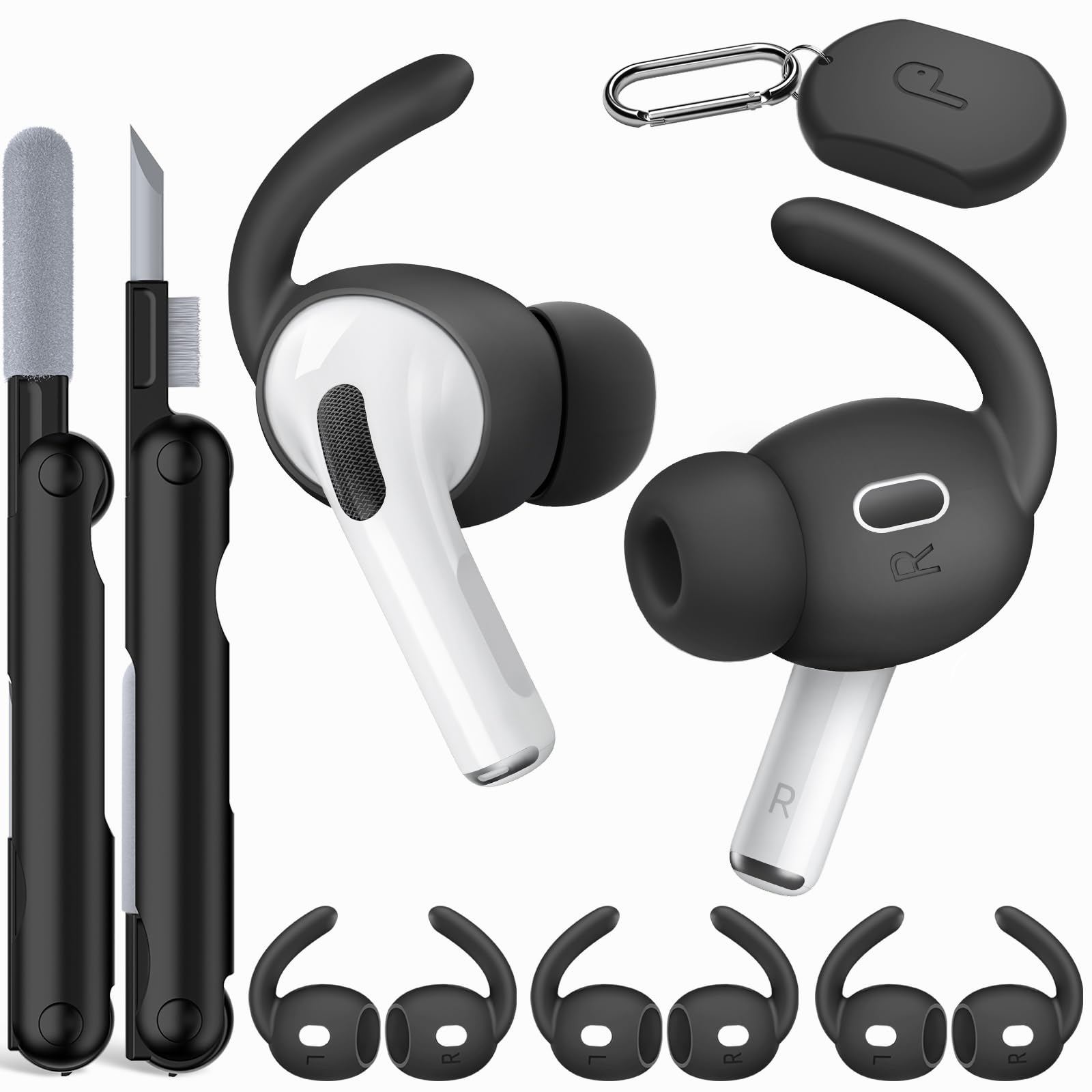 TNSNK 4 Paris for AirPods Pro 2 Ear Hooks, Anti-Slip Ear Tips (Black)
