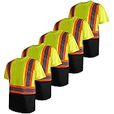 TanBridge Men's High Visibility Shirts 5 Pack Work Safety Reflective Shirts for Men Construction T-Shirt Short Sleeve Yellow