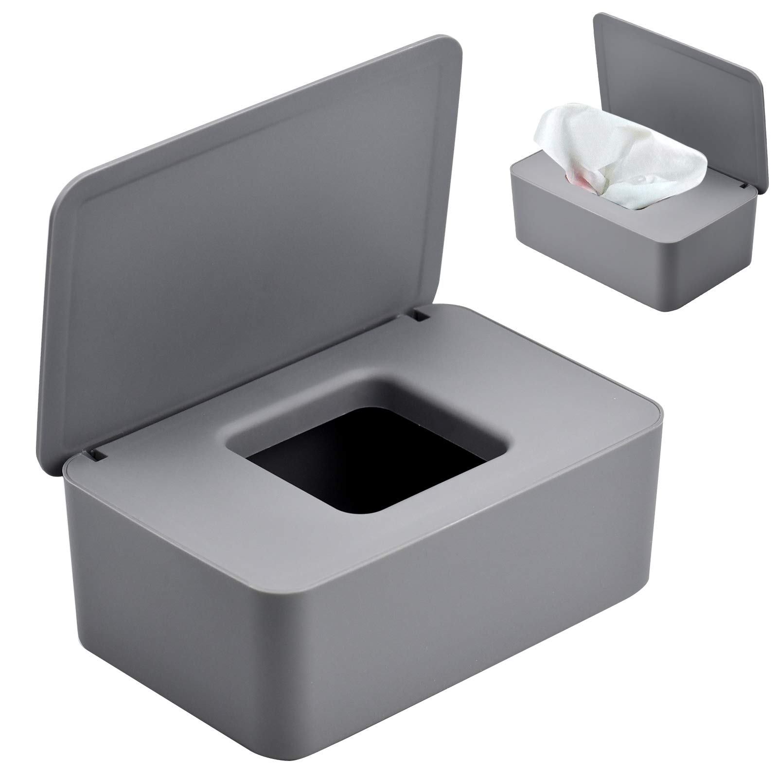 Wipes Dispenser Case Baby Wet Wipes Box Tissue Storage Case Container Plastic Napkin Box Toilet Paper Holder with Lid Seal for Home Office Car, Gray