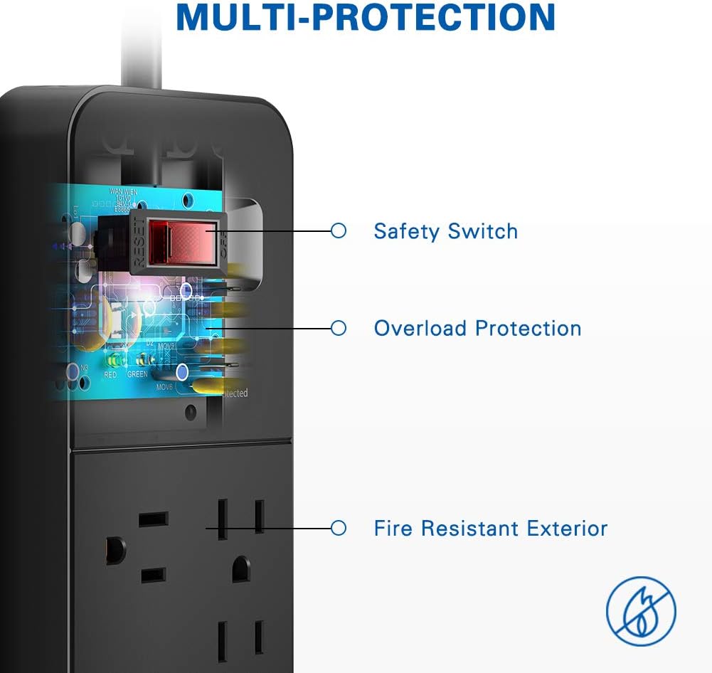Power Strip Surge Protector, Huntkey 12 Overload Protection Outlet and 2-USB Port, 6-Foot Heavy Duty Extension Cord for Home Office Hotel (2390 Joule): Home Audio & Theater