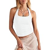 Darong Women's Halter Tank Tops with Built in Bra Double Lined Y2K Backless Slim Fitted Shirts Trendy Going Out Camisole