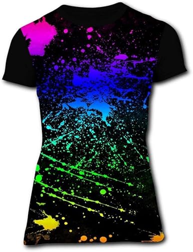 Amazon Com Kssksa Glow In Dark Splatter Neon Women S Casual T Shirt 3d Print Short Sleeve Clothing