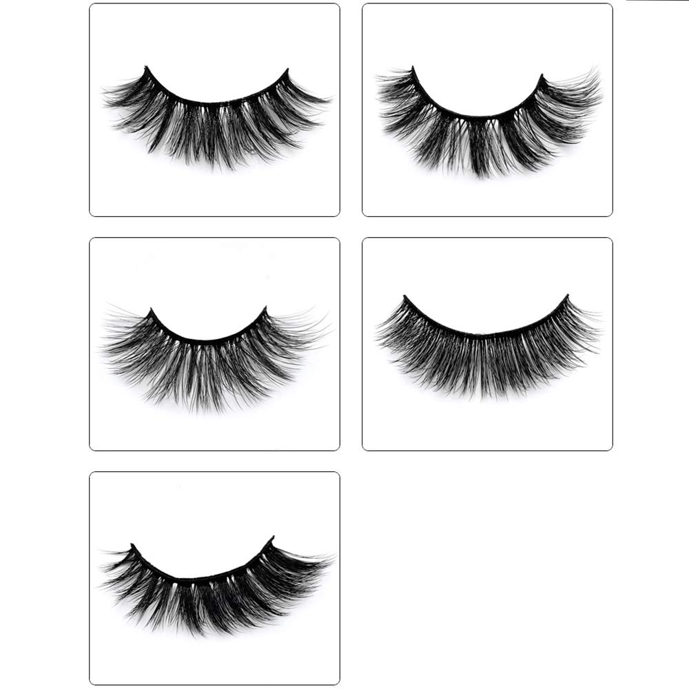 5Pairs 3D Eyelashes Fuax Natural False Eyelashes Fluffy Fake Eyelashes Makeup Eyelashes Extension Long Handmade Soft Thick Lashes Resuable (5 Pairs)