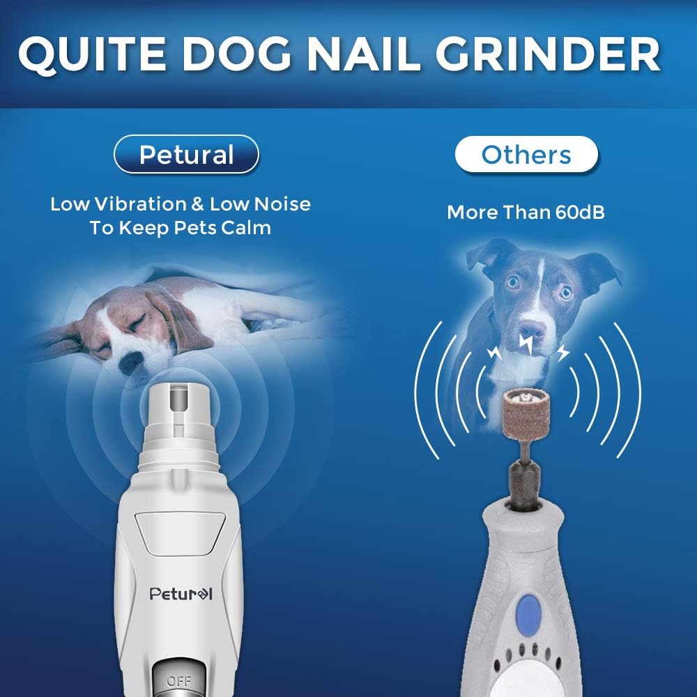 Petural Dog Nail Grinder and Clippers – Upgraded 2-Speed Rechargeable Electric Pet Nail Trimmer – Painless Paws Grooming, Trimming Tool, Smoothing for Cats, Large, Medium & Small Dogs