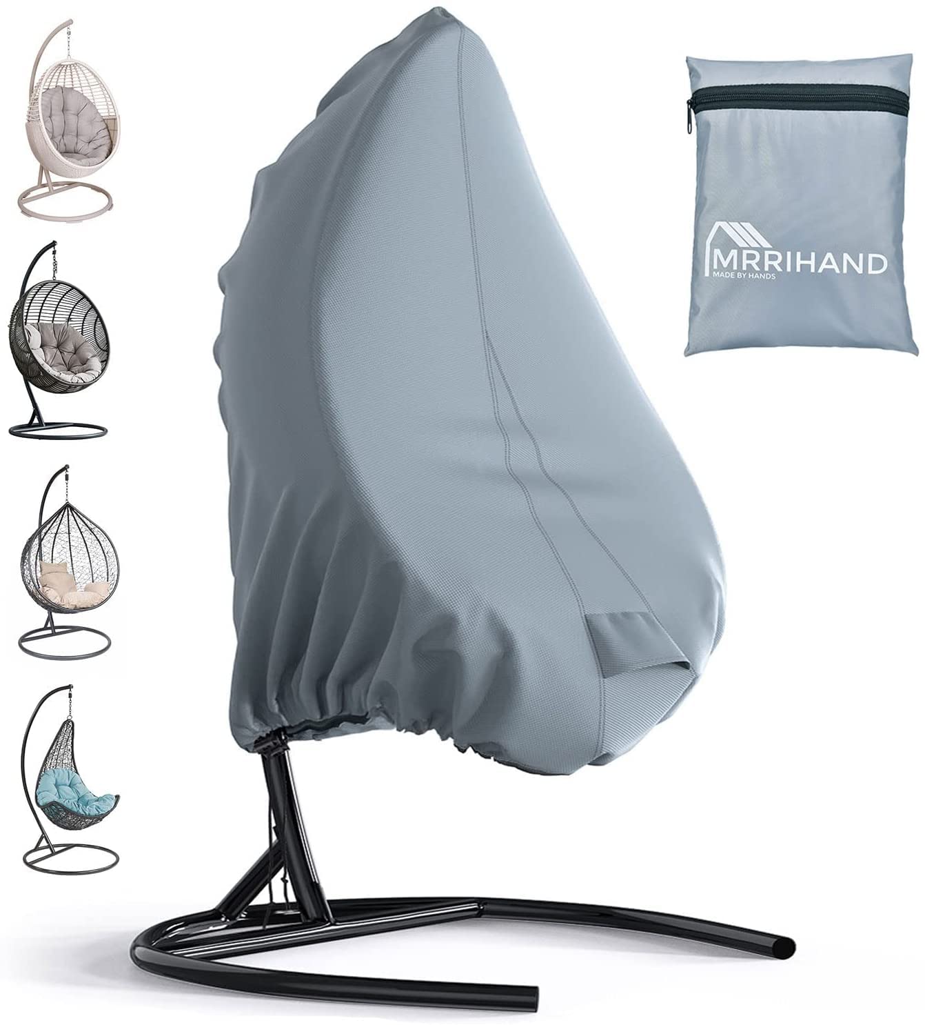 Mrrihand Hanging Egg Chair Cover with Air Outlet 190x115cm,Grey Egg Swing Chair Cover Waterproof with Zipper and Drawstring,Garden Swinging Chair Cover Anti-UV Tear-Tesistant Oxford Fabric