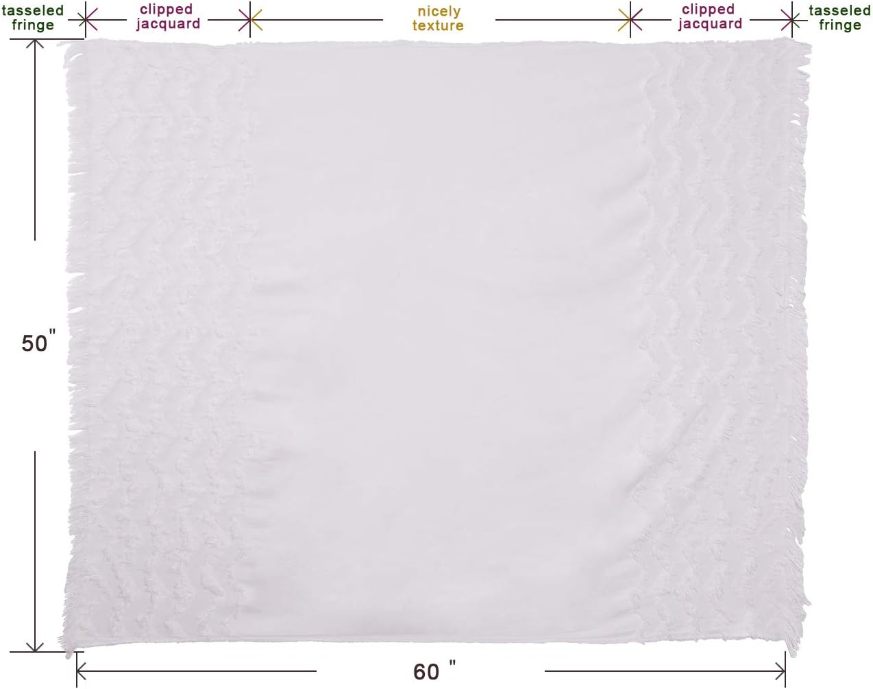 PHF 100% Cotton Textured Throw Blanket Solid for Sofa Couch, 50" x 60", Clipped Jacquard for Home Decoration, White: Kitchen & Dining