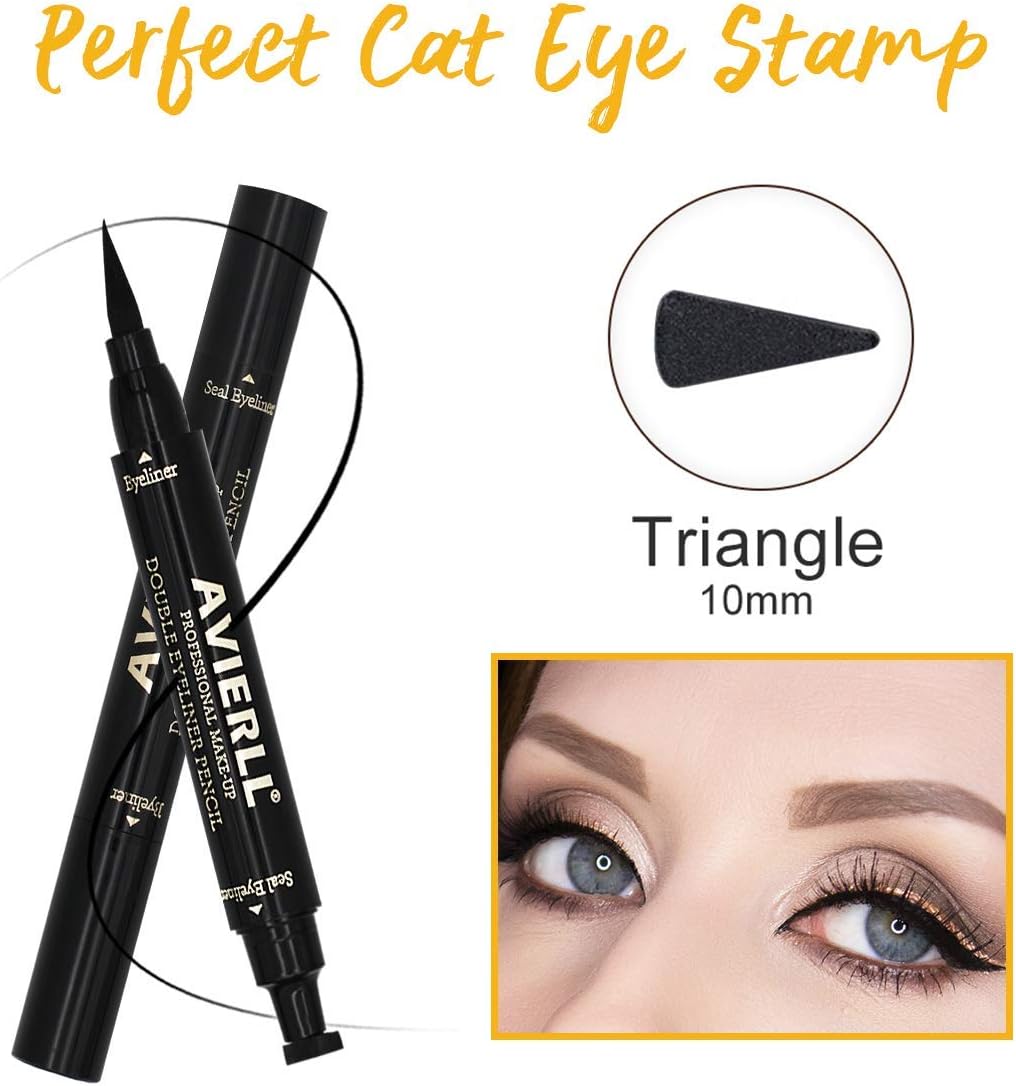 AVIERLL Eyeliner Pencil Print Double Head Quick Dry Waterproof Long Lasting Liquid Eyeliner-black (Triangle) Dual-End Smudgeproof Liquid Ultra-Fine Tip Eyeliner