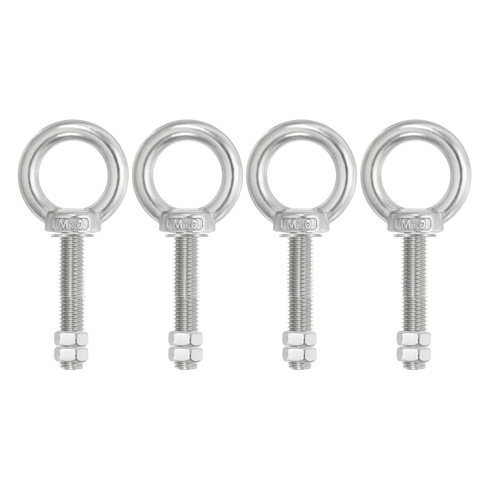 PATIKIL Lifting Shoulder Eye Bolts, 4 Pack M10x60 Screw Bolt 304 Stainless Steel Eye Bolts Threaded Screw Eyebolt Shoulder Ring with Double Nuts Fixed for Lifting Hanging
