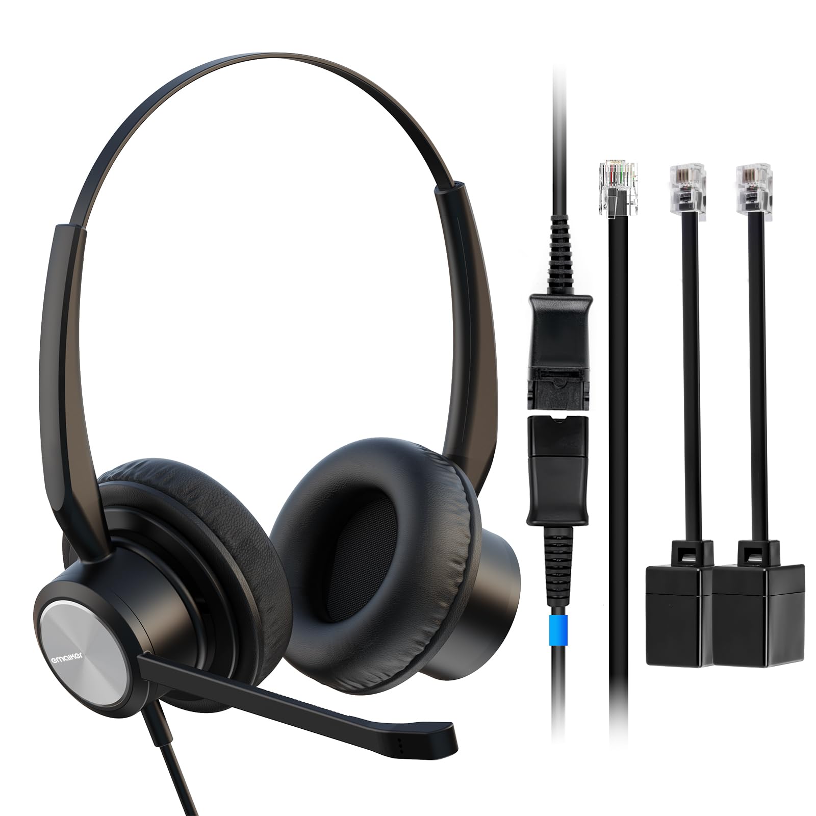 Wired Phone Headset with Noise CanceLling Mic RJ9 Telephone Headset Two Ears with Mic for Panasonic Grandstream GXP Yealink T19P T20P T21P T22P T26P T28P T23G T29G T32 T41S T42S T46S，HTEK IP Phones