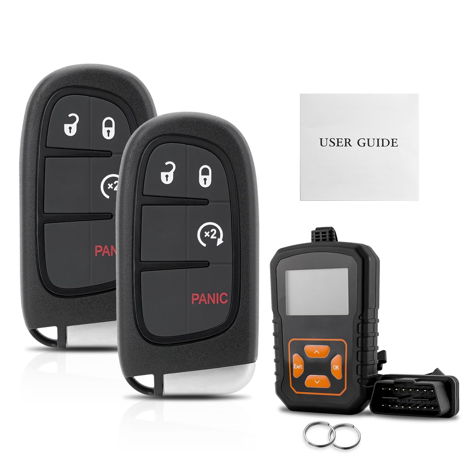 Photo 1 of 2PC Simple OBD and Remote Key Fob Replacement for Dodge Ram 1500 2500 3500 2013 2014 2015 2016 2017 GQ4-54T with DIY Instructions Kit