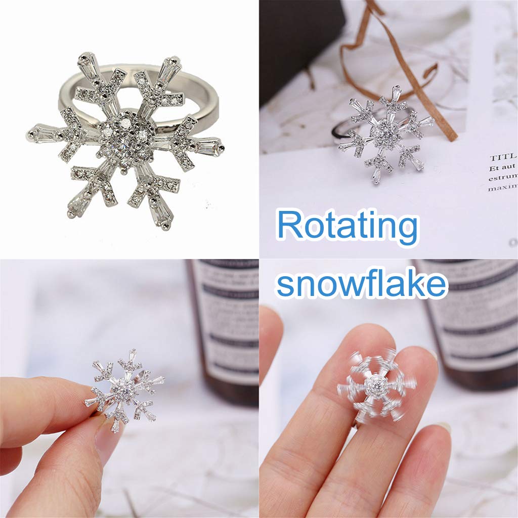SEWOR Elegant Rotating Rings Adjustable Spinner Diamond Delicate Snowflake Ring for Women Girls, Anti Anxiety,Autism (Snowflake)
