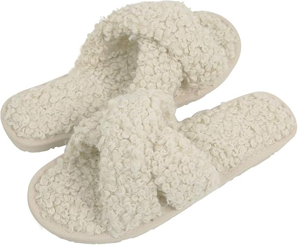 fur criss cross slippers