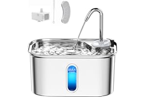 PETLIPO Cat Water Fountain Stainless Steel for Cats Indoor with BPA-Free SUS304, Effective 6-Layer Filter Cat Fountains for Drinking 2.5L 85oz 20dB Ultra Quiet Faucet Style Soft Flow Metal Pet Water Fountain