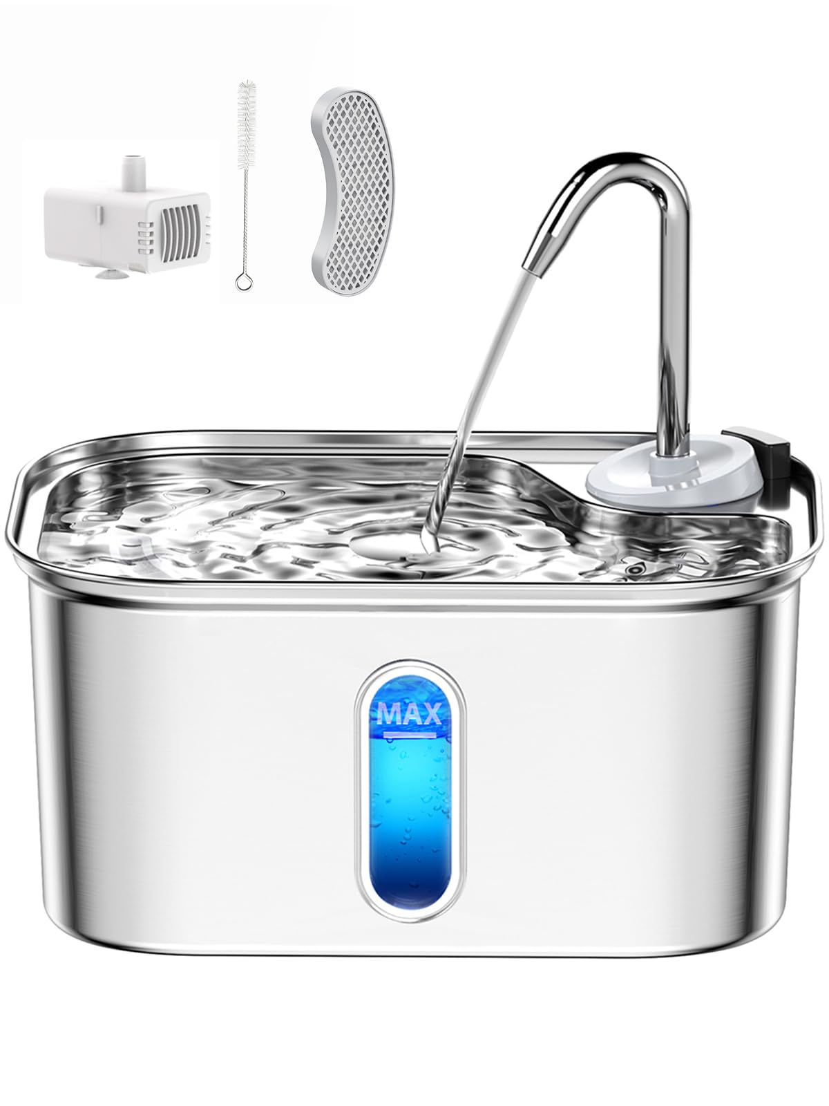 Photo 1 of Cat Water Fountain Stainless Steel for Cats Indoor by BPA-Free SUS304, Effective 6-Layer Filter Cat Fountains for Drinking 2.5L 85oz 20dB Ultra Quiet Soft Flow Metal Pet Water Fountain