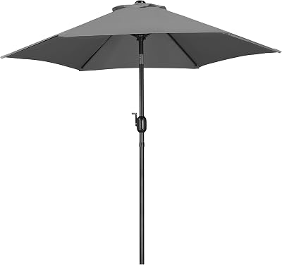 Yaheetech Garden Parasol Umbrella 2.3M with Crank Tilt 6 Metal Ribs Grey