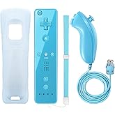 NC Wii Remote Controller and Nunchaku Controller, Used for Wii and Wii U Console,with Silicone Case and Wrist Strap. (Blue 1set)