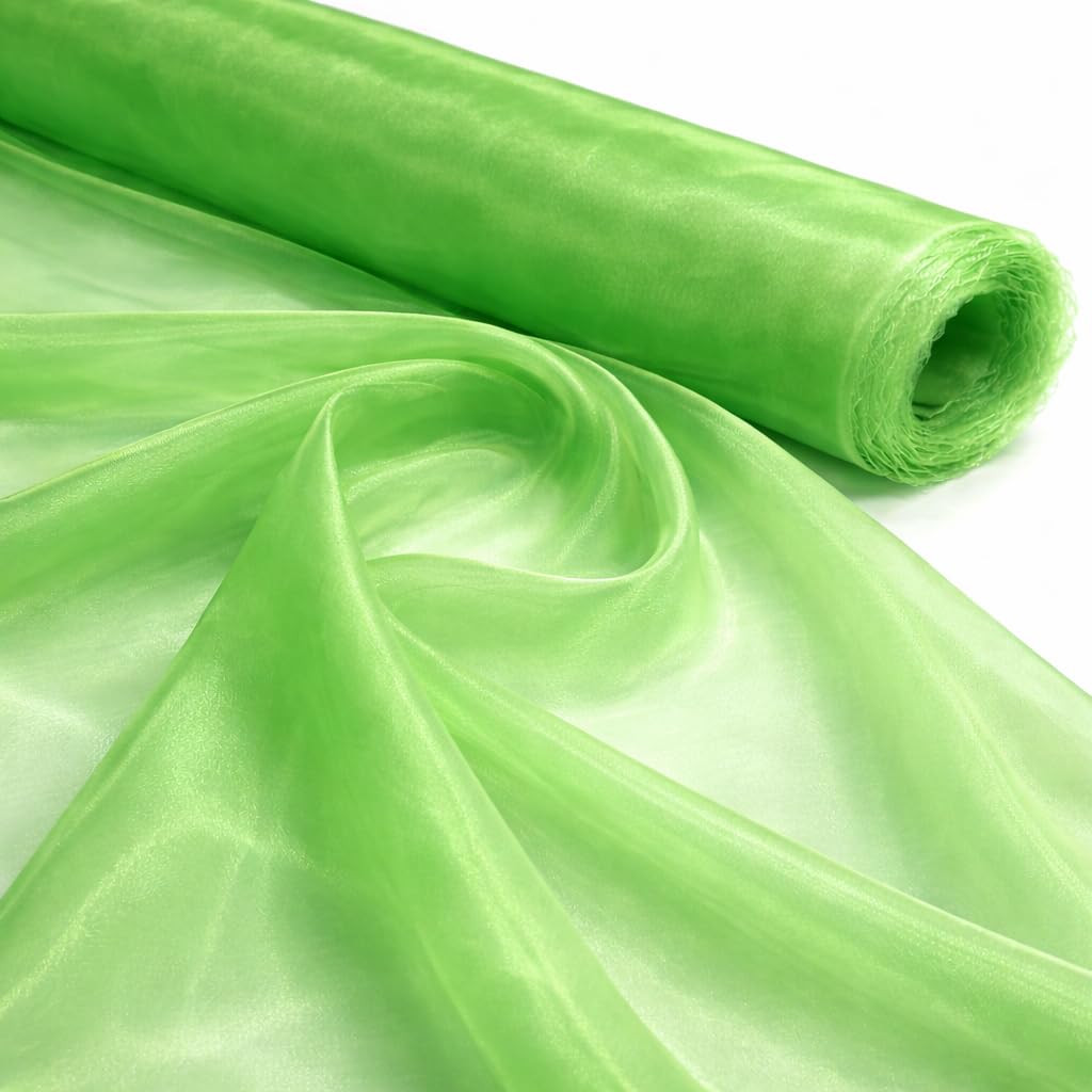 Green 5 Meter Pack Plain Sheer Lightweight Organza Voile Drape Curtain, Wedding, Chair Sash Fabric 150cm Wide — image 1