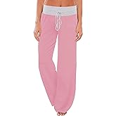iChunhua Women's Comfy Stretch Floral Print Drawstring Palazzo Wide Leg Lounge Pant