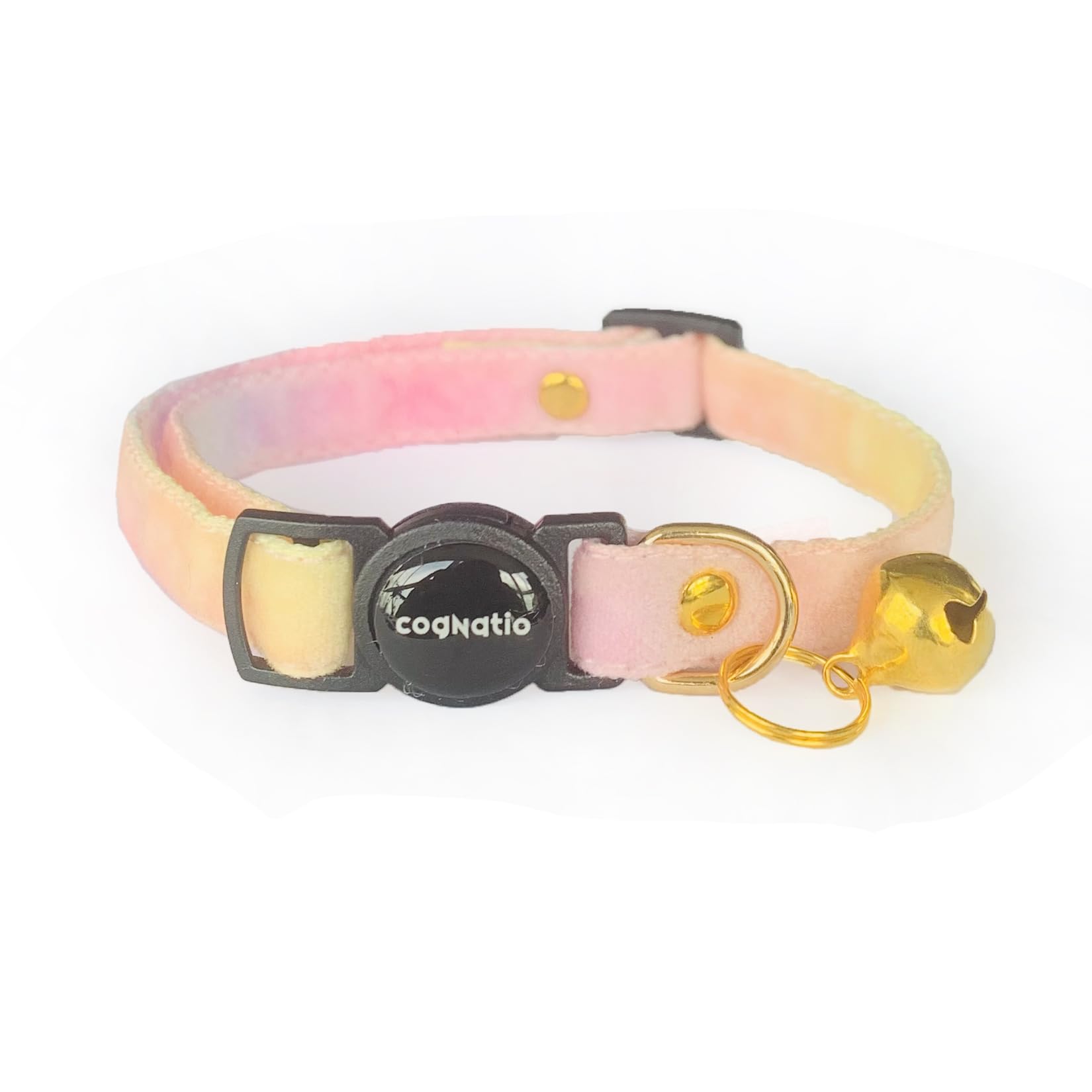 Cognatio Safety Quick Release Cat Collars,Double Velvet with Bell Available in a Range Colors,Perfect for Your Kitty (20-30 cm, Rainbow)