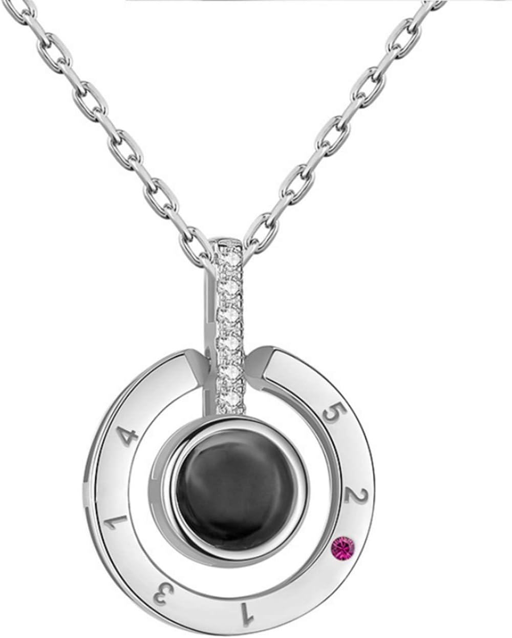 Justfund I Love You Necklace, 100 Languages Projection on Round Onyx Pendant Loving Memory Collarbone Necklace
