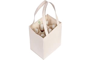 ORGANIC COTTON MART Six Bottle Canvas Wine Tote Bag - Premium Material, Extremely Sturdy, Washable & Reusable Wine Carrier Bag - Double Stitched Reusable Wine Bags - Sturdy 6 Bottle Wine Carrier (1 Bag)
