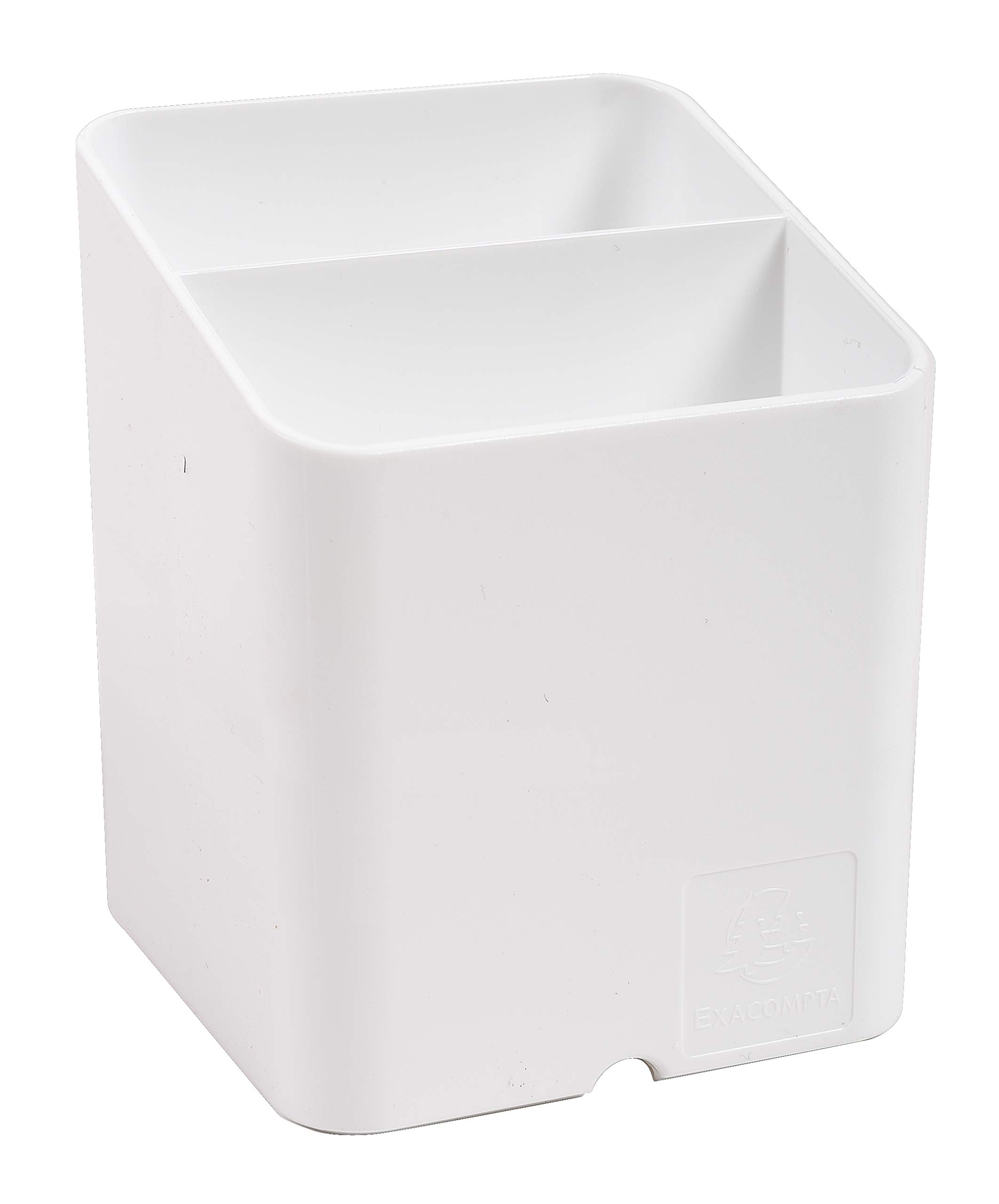 Exacompta - Ref 67713D - Office Pen-Cube Pen Pot - 74 x 74 x 93mm in Size, Space Saving Pen Pot - 2 Sections with for Pens, Pencils and Accessories - White