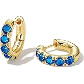 GLoquat 14k Gold Plated Royal Blue Cubic Zirconia Hoop Earring for Women Sterling Silver Post Gold and Blue Huggies for Female Hypoallergenic Trendy Jewelry Birthday Anniversary Wedding Earring