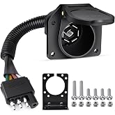 Nilight 4 Way Flat to 7 Way Round Blade Trailer Adapter Wiring Harness | 4 Pin to 7 Pin Electrical Connect Wiring Plug Connector with Mounting Bracket for RV Truck Factory Tow Package