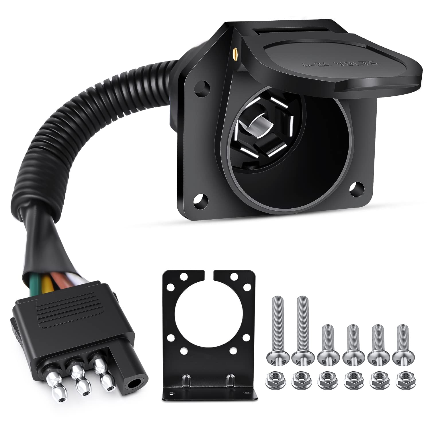 Photo 1 of Nilight 4 Way Flat to 7 Way Round Blade Trailer Adapter Wiring Harness 4 Pin to 7 Pin Electrical Connect Wiring Plug Connector with Mounting Bracket for RV Truck Factory Tow Package