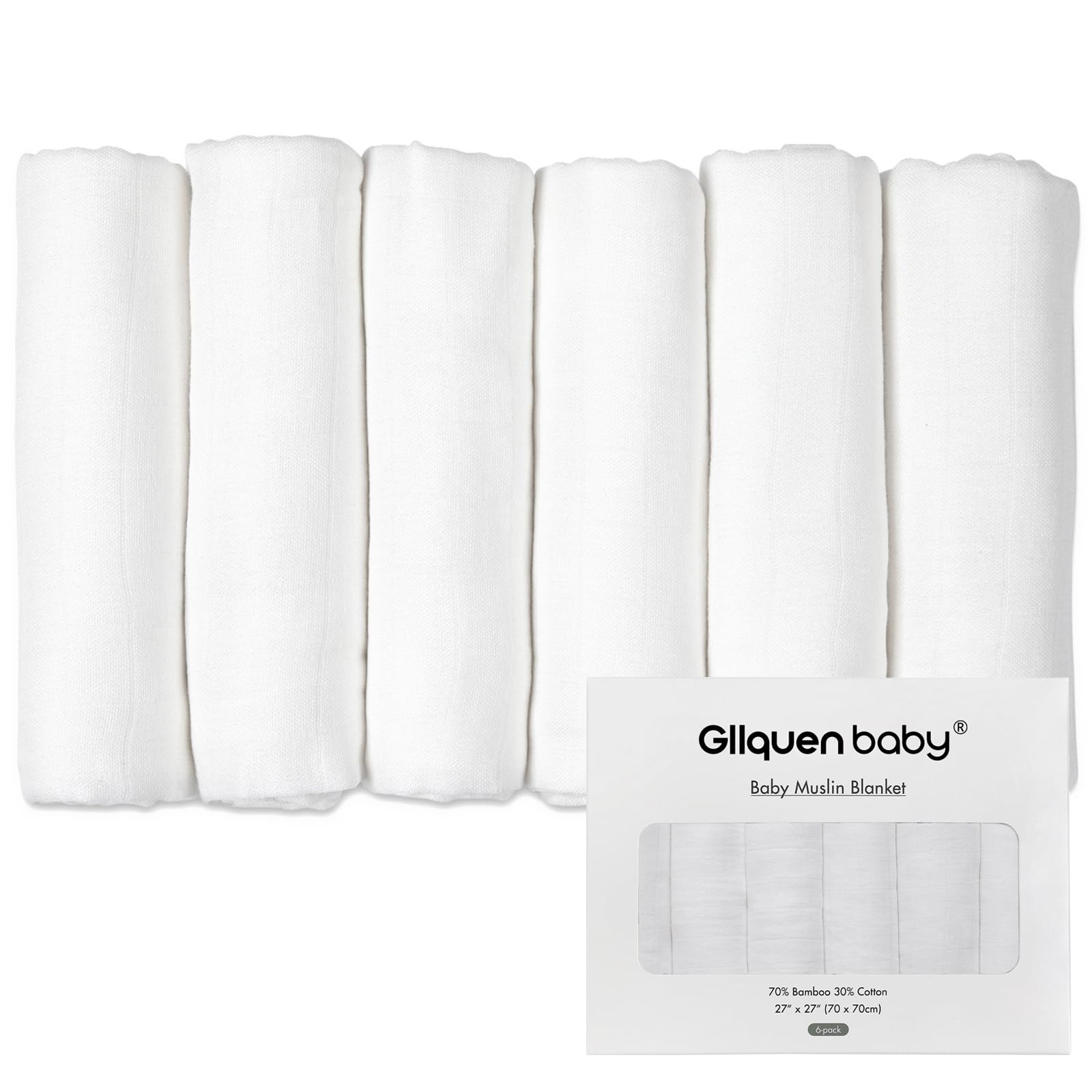 Photo 1 of GLLQUEN BABY Receiving Blanket Boy Cotton Muslin Swaddle Blankets Girl Newborn Squares Breathable & Soft Thin Baby Blankets Cloths Double Absorbent Infant Swaddling Wrap - 6 Pack (White)
