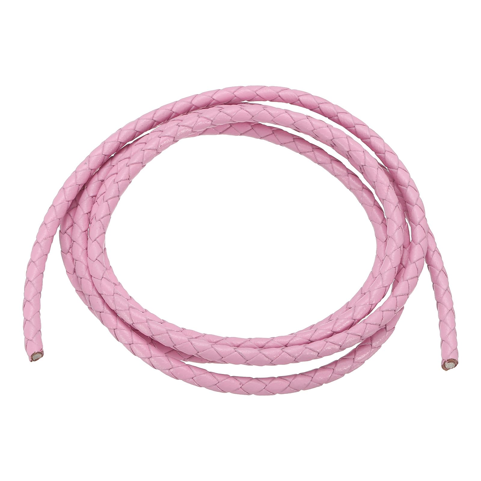 PATIKIL Round Braided Leather Cord, 4mm Round Braided Leather Cord Rope Folded for Crafts Jewelry Making Necklace Bracelets, Pink (1.1 Yards)