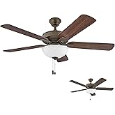 Hinkley Metro 52" LED Indoor Dual Mount Ceiling Fan with Light - Traditional Style, Reversible Wooden Fan Blades - Metallic M