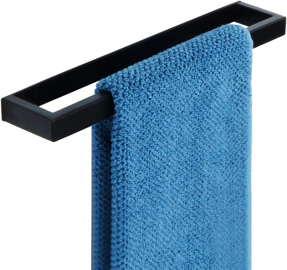 Sayayo Bathroom Towel Holder Hand Towel Ring Black Self Adhesive & Screw Towel Rail SUS304 Stainless Steel 12-inch Wall Mounted No Drilling